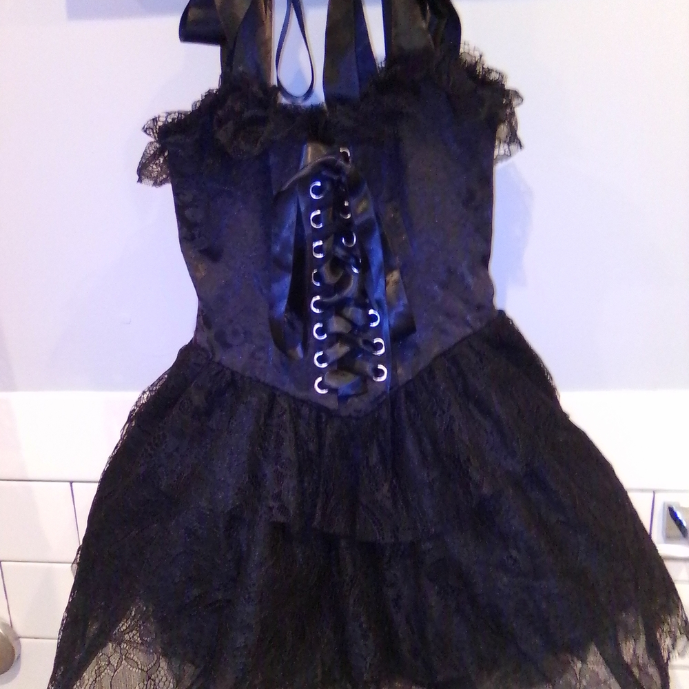 Black Mini Dress with Corset Bodice and Tulle Skirt